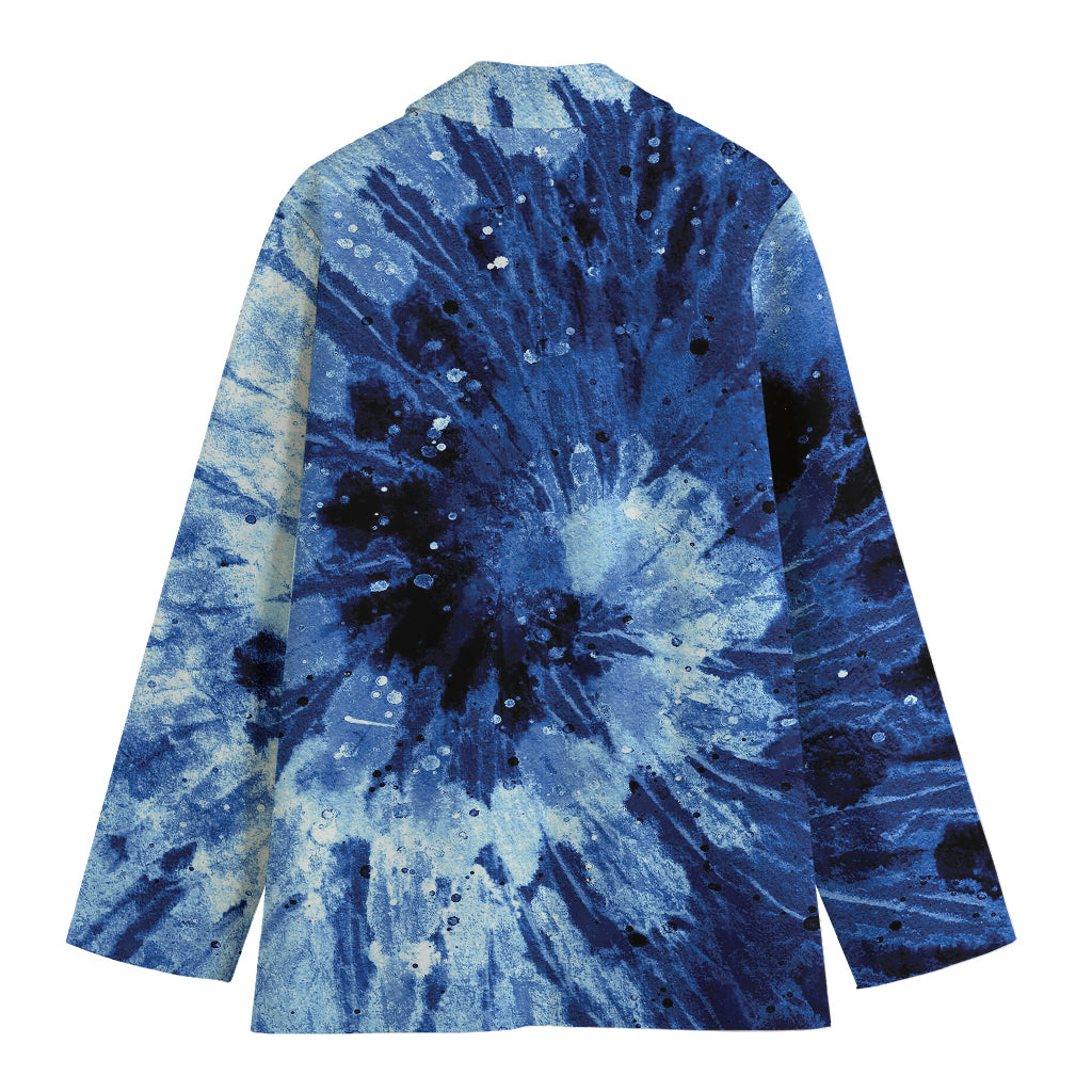 Blue And Black Tie Dye Print Women's Cotton Blazer