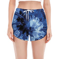 Blue And Black Tie Dye Print Women's Split Running Shorts