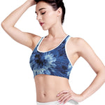 Blue And Black Tie Dye Print Women's Sports Bra