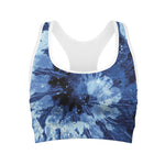Blue And Black Tie Dye Print Women's Sports Bra