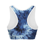 Blue And Black Tie Dye Print Women's Sports Bra