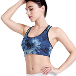 Blue And Black Tie Dye Print Women's Sports Bra