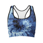 Blue And Black Tie Dye Print Women's Sports Bra