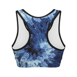 Blue And Black Tie Dye Print Women's Sports Bra