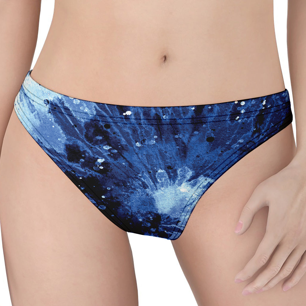 Blue And Black Tie Dye Print Women's Thong