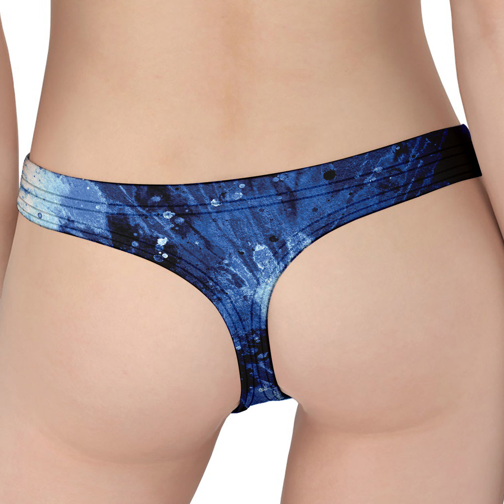 Blue And Black Tie Dye Print Women's Thong