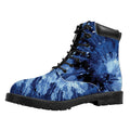 Blue And Black Tie Dye Print Padded Collar Lace Up Boots