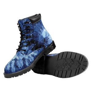 Blue And Black Tie Dye Print Work Boots