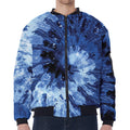 Blue And Black Tie Dye Print Zip Sleeve Bomber Jacket