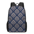 Blue And Brown Damask Pattern Print 17 Inch Backpack