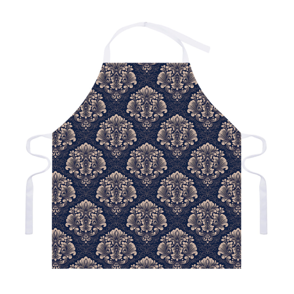 Blue And Brown Damask Pattern Print Adjustable Apron