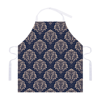 Blue And Brown Damask Pattern Print Adjustable Apron