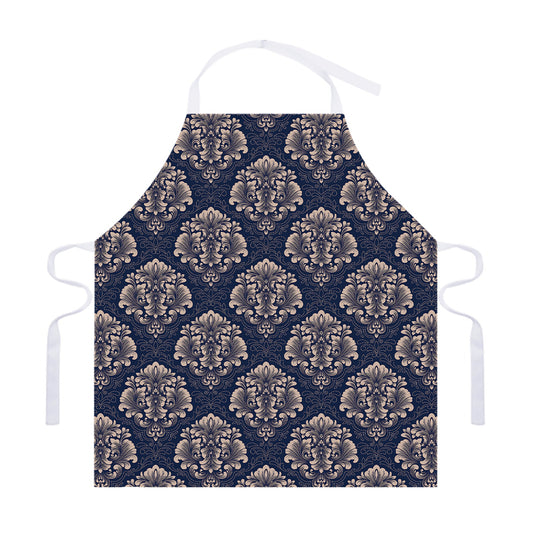 Blue And Brown Damask Pattern Print Adjustable Apron