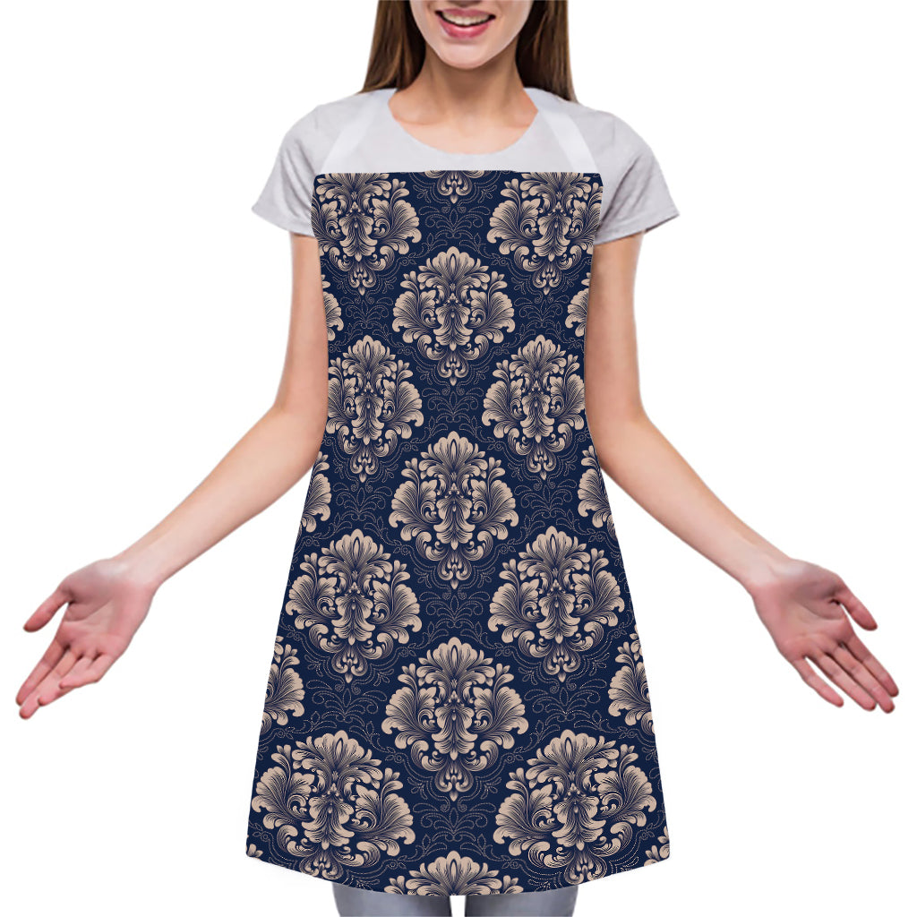 Blue And Brown Damask Pattern Print Adjustable Apron