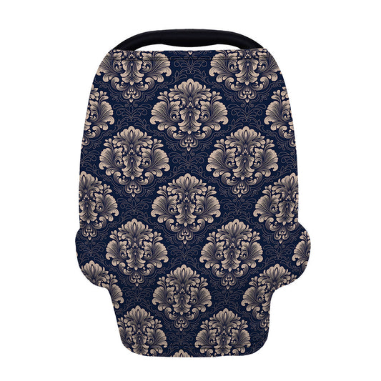 Blue And Brown Damask Pattern Print Baby Seat Cover