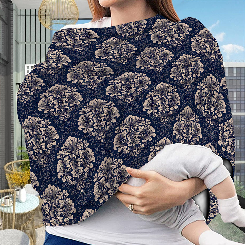 Blue And Brown Damask Pattern Print Baby Seat Cover