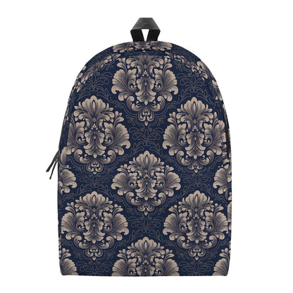 Blue And Brown Damask Pattern Print Backpack