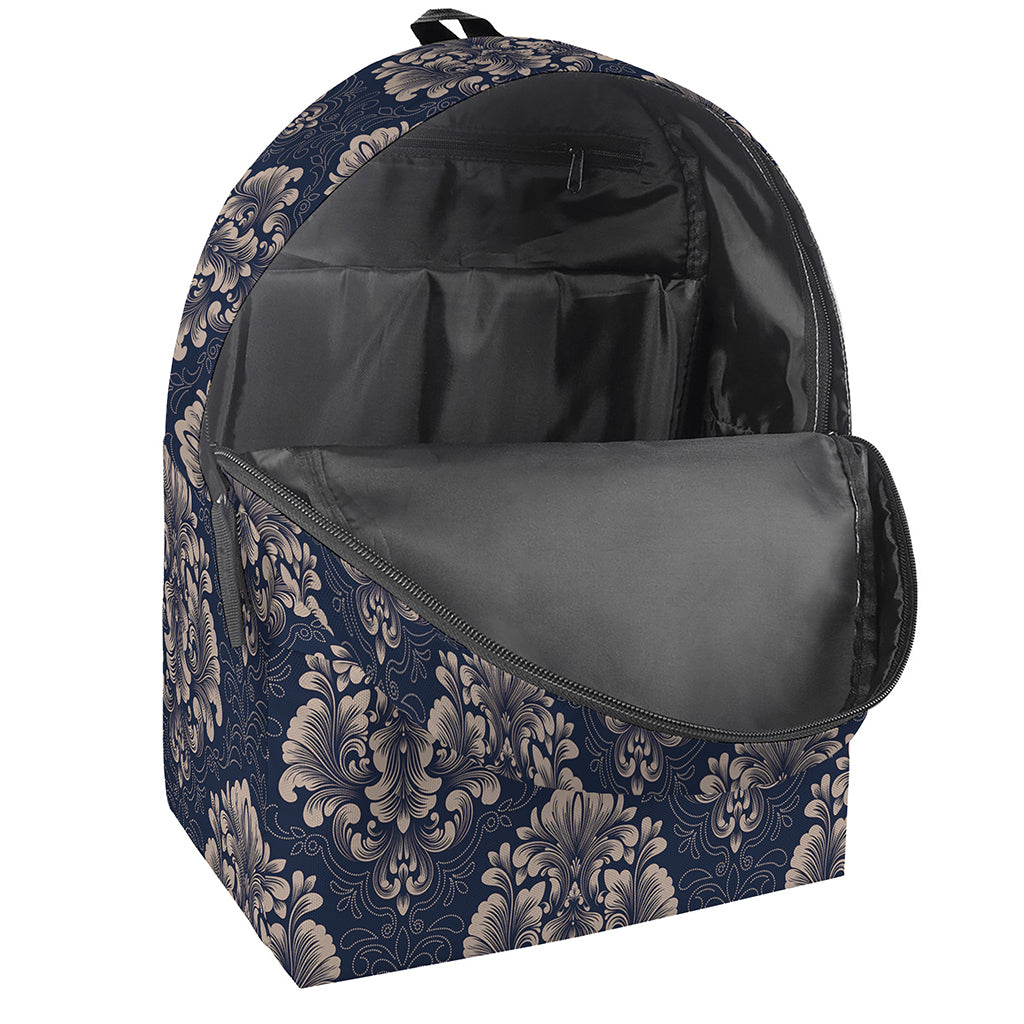 Blue And Brown Damask Pattern Print Backpack