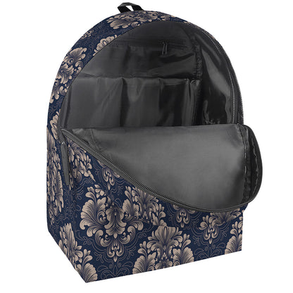 Blue And Brown Damask Pattern Print Backpack
