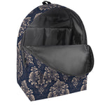 Blue And Brown Damask Pattern Print Backpack