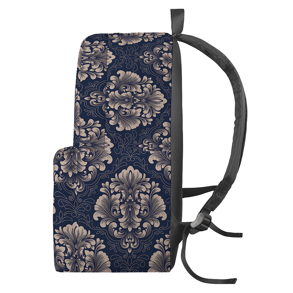 Blue And Brown Damask Pattern Print Backpack