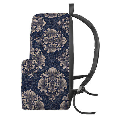Blue And Brown Damask Pattern Print Backpack
