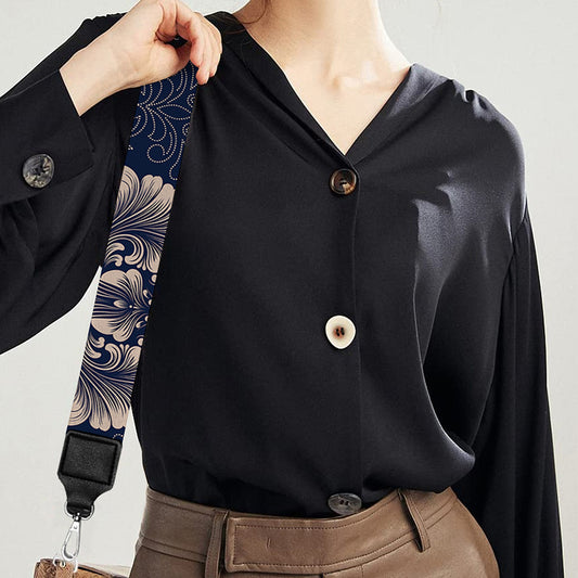 Blue And Brown Damask Pattern Print Bag Strap