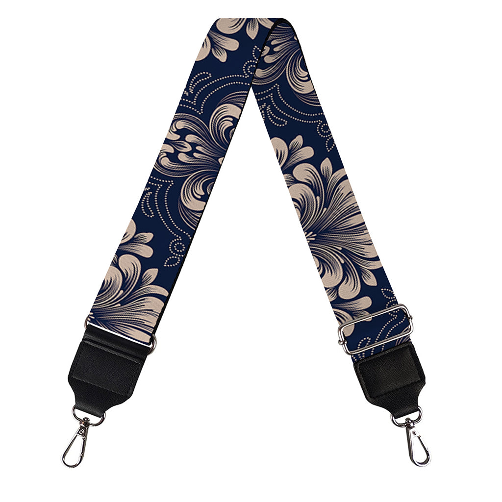 Blue And Brown Damask Pattern Print Bag Strap