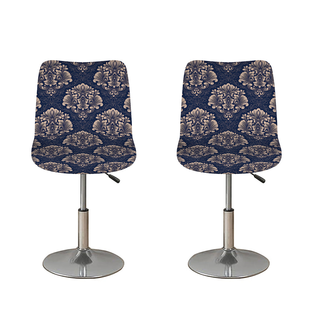 Blue And Brown Damask Pattern Print Bar Stool Covers