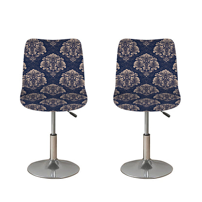 Blue And Brown Damask Pattern Print Bar Stool Covers
