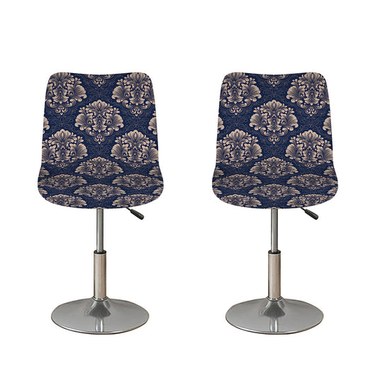 Blue And Brown Damask Pattern Print Bar Stool Covers