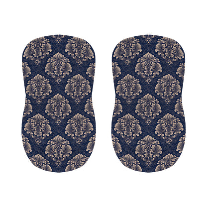 Blue And Brown Damask Pattern Print Bar Stool Covers