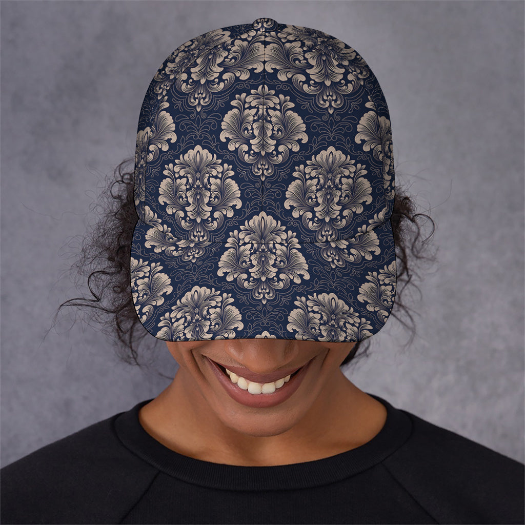 Blue And Brown Damask Pattern Print Baseball Cap