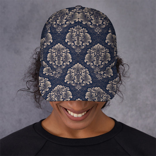 Blue And Brown Damask Pattern Print Baseball Cap