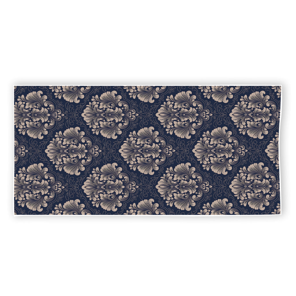 Blue And Brown Damask Pattern Print Beach Towel