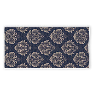 Blue And Brown Damask Pattern Print Beach Towel