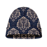 Blue And Brown Damask Pattern Print Beanie