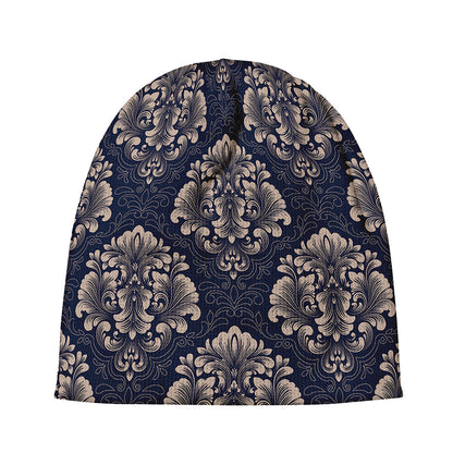 Blue And Brown Damask Pattern Print Beanie
