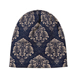 Blue And Brown Damask Pattern Print Beanie