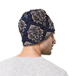Blue And Brown Damask Pattern Print Beanie