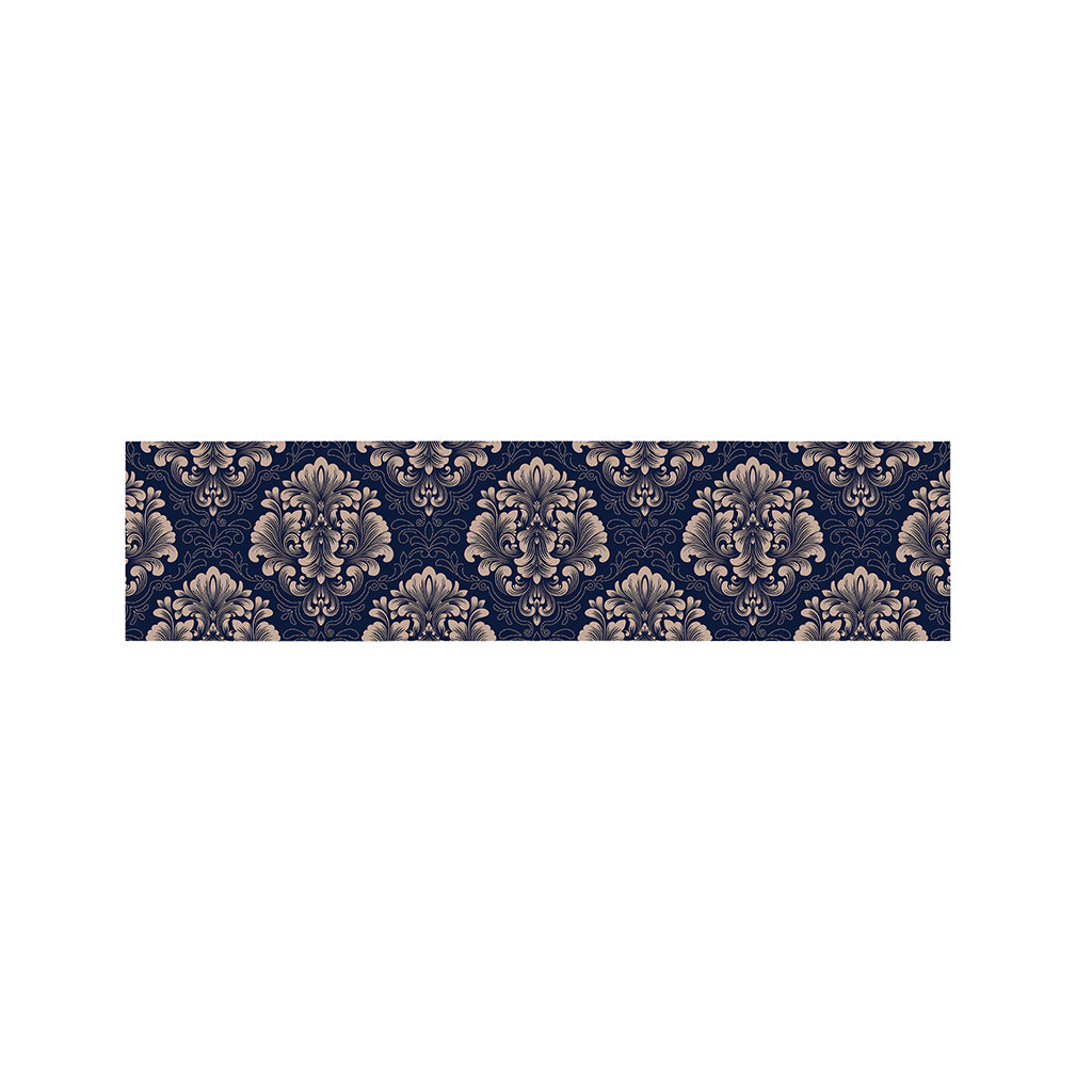 Blue And Brown Damask Pattern Print Bed Runner
