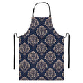 Blue And Brown Damask Pattern Print Bib Apron With Pocket