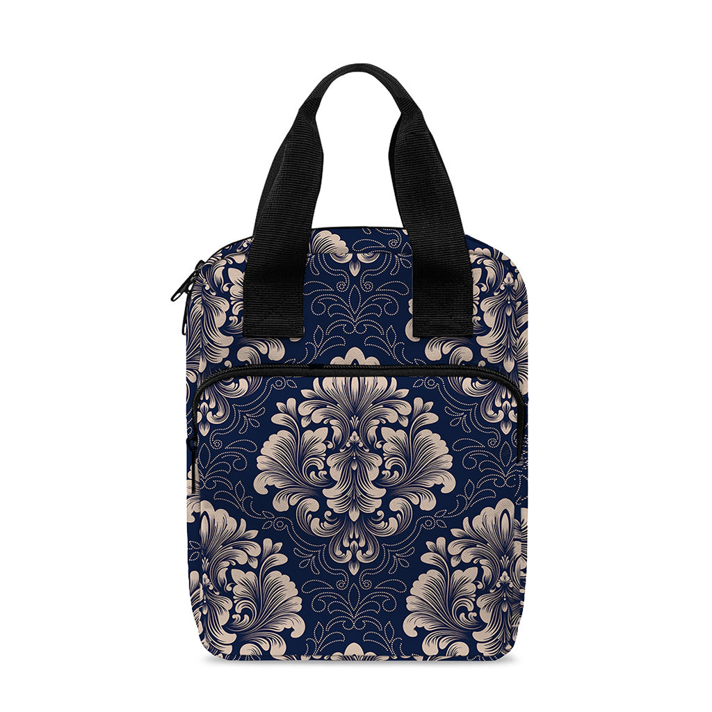 Blue And Brown Damask Pattern Print Bible Tote Bag