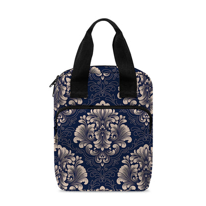 Blue And Brown Damask Pattern Print Bible Tote Bag