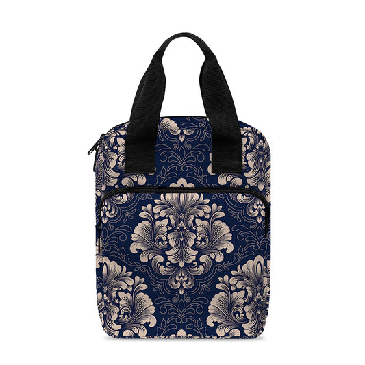 Blue And Brown Damask Pattern Print Bible Tote Bag