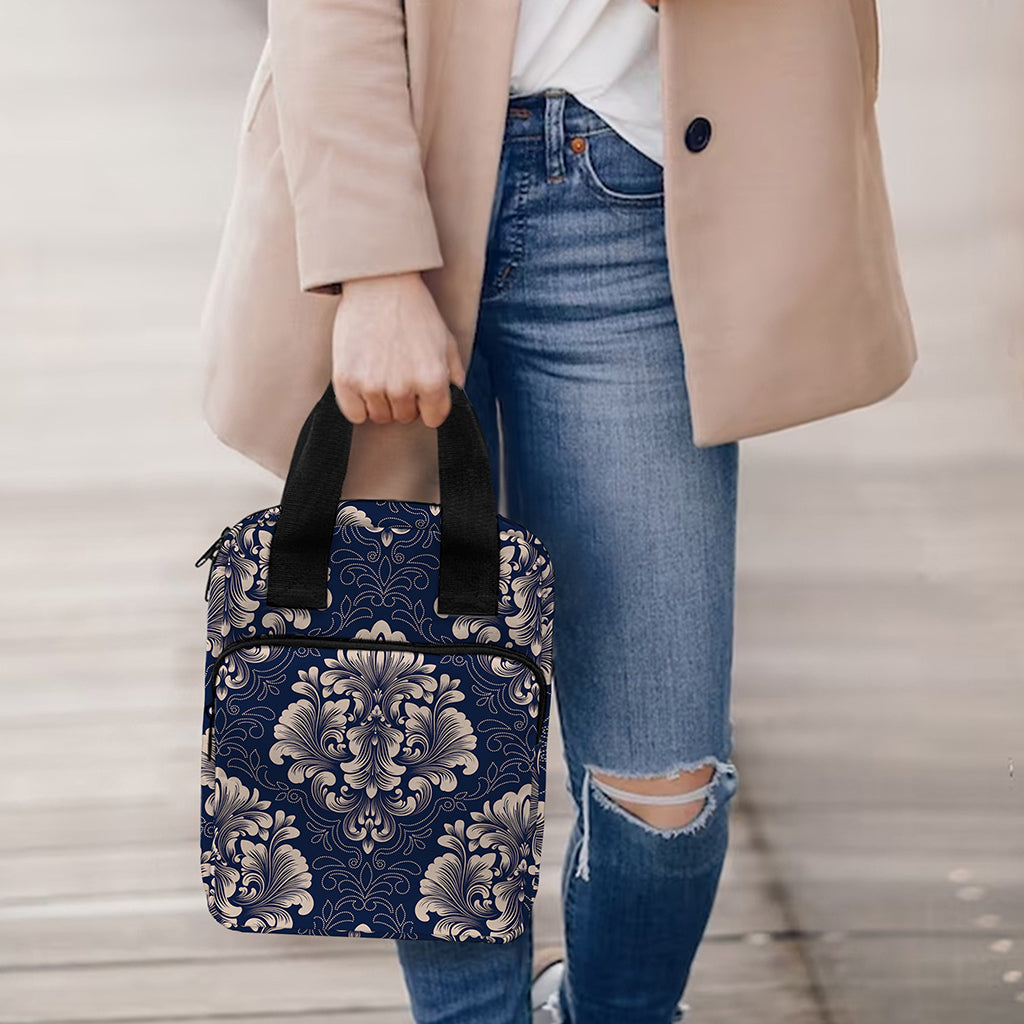 Blue And Brown Damask Pattern Print Bible Tote Bag