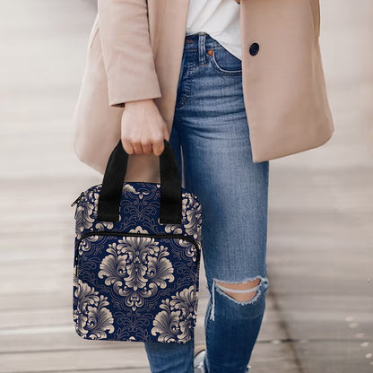 Blue And Brown Damask Pattern Print Bible Tote Bag