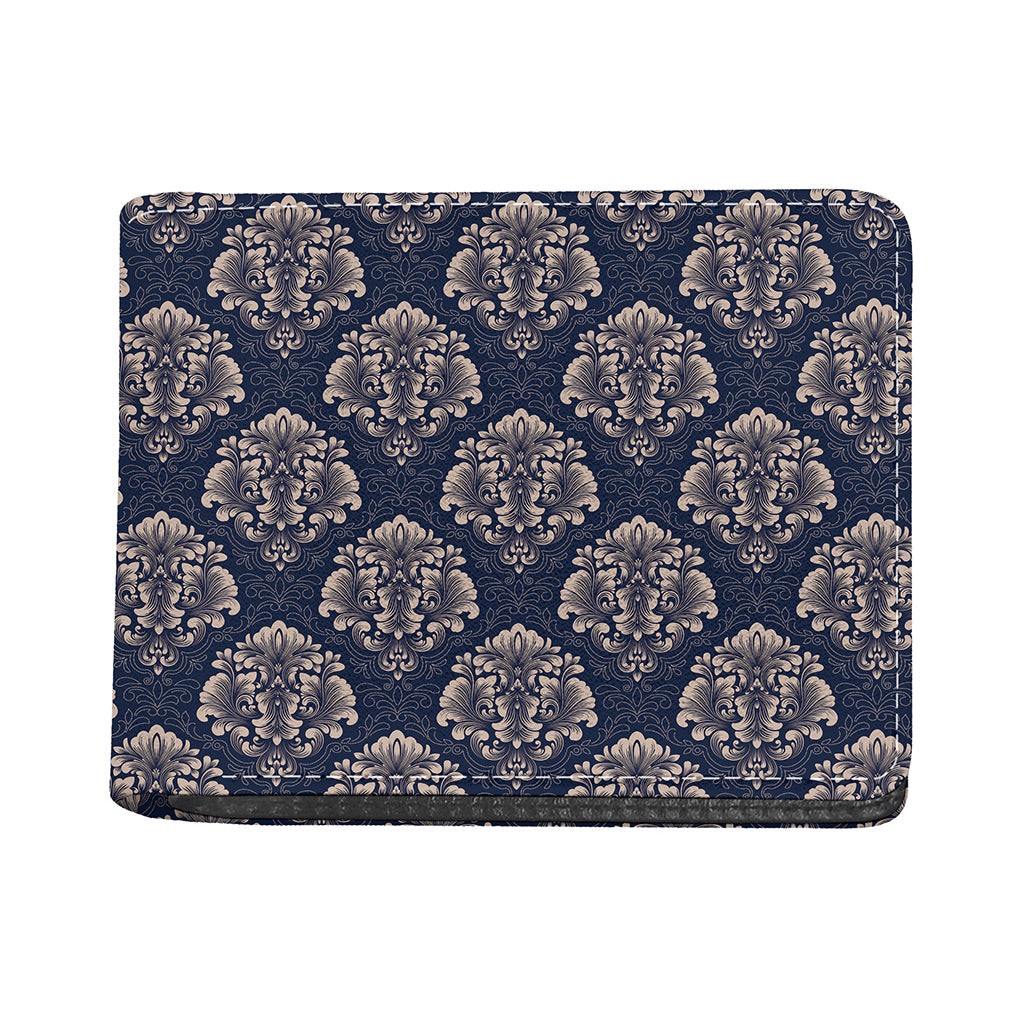 Blue And Brown Damask Pattern Print Bifold Wallet