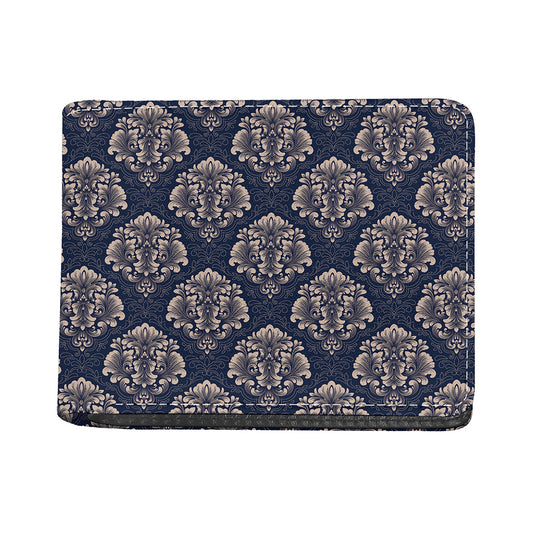 Blue And Brown Damask Pattern Print Bifold Wallet