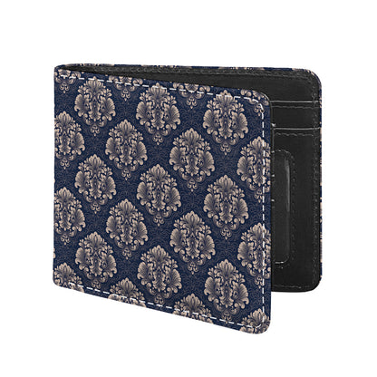 Blue And Brown Damask Pattern Print Bifold Wallet